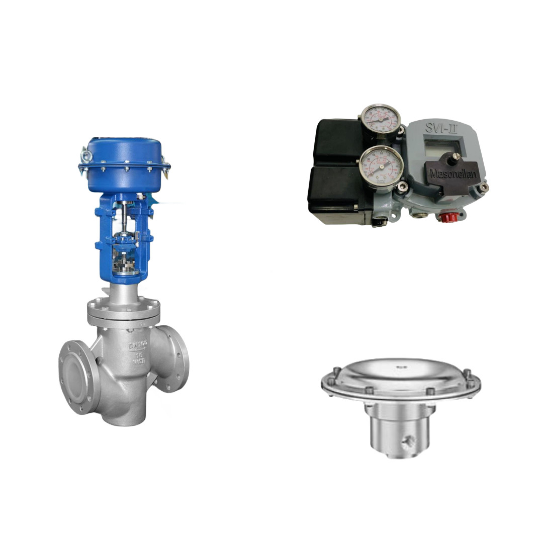Válvula de controlo pneumática com posicionador Masoneilan SVI2-22123121 e válvula de regulação de pressão Tescom 44-4600