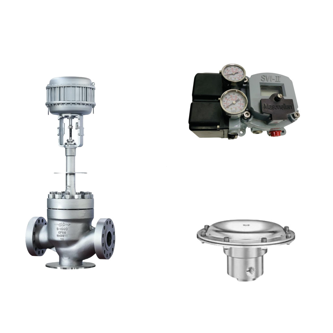 Válvula de controlo pneumática com posicionador Masoneilan SVI2-22123121 e válvula de regulação de pressão Tescom 44-4600