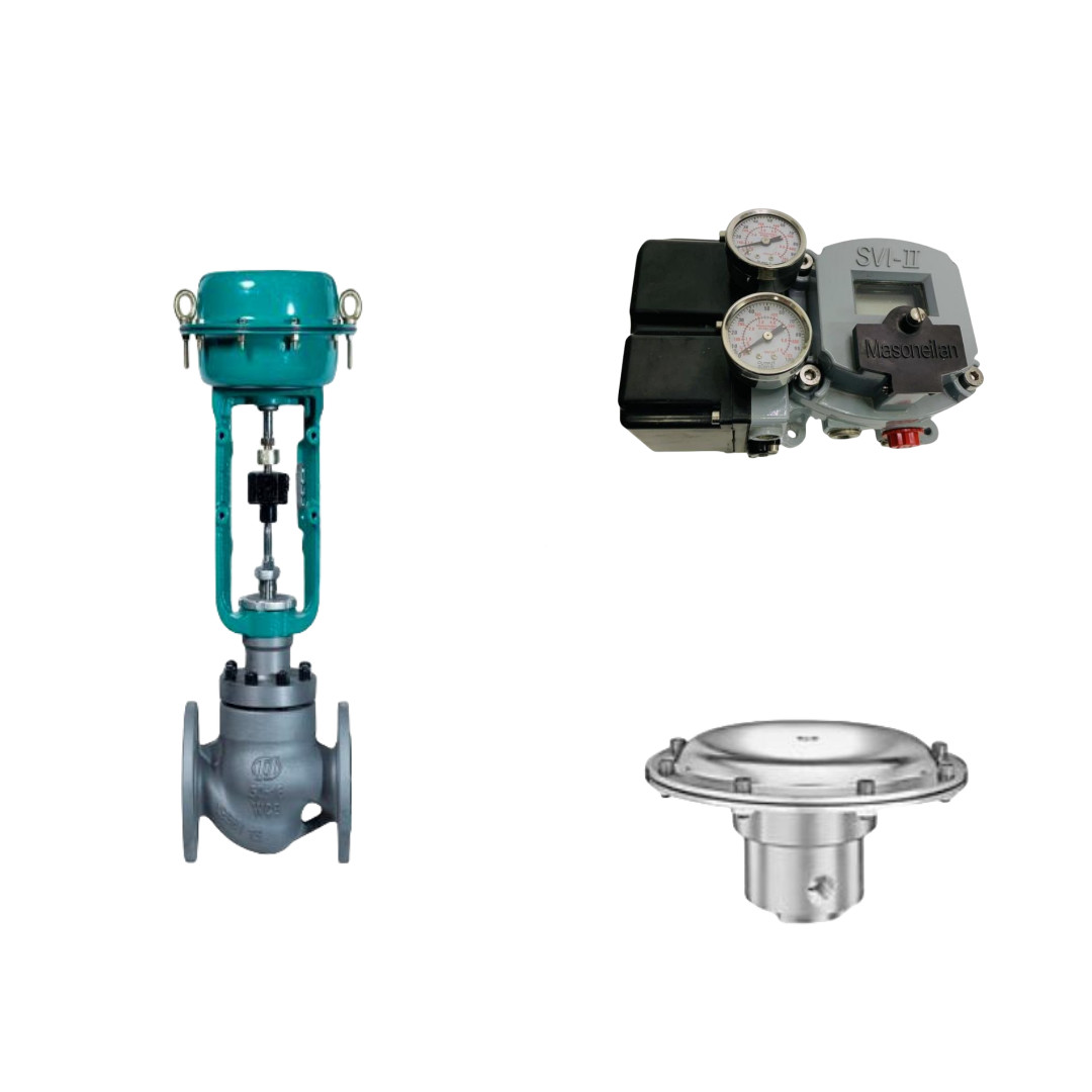 Válvula de controlo pneumática com posicionador Masoneilan SVI2-22123121 e válvula de regulação de pressão Tescom 44-4600