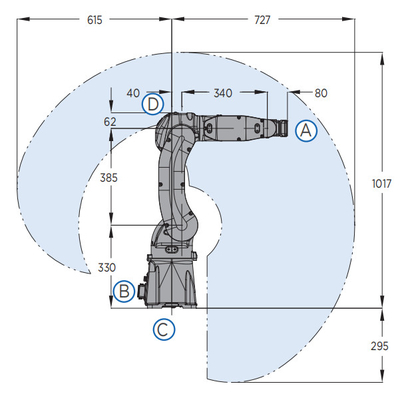 Máquina de soldadura do arco do braço do robô de Yaskawa de 6 linhas centrais e tocha de soldadura industriais do Mig