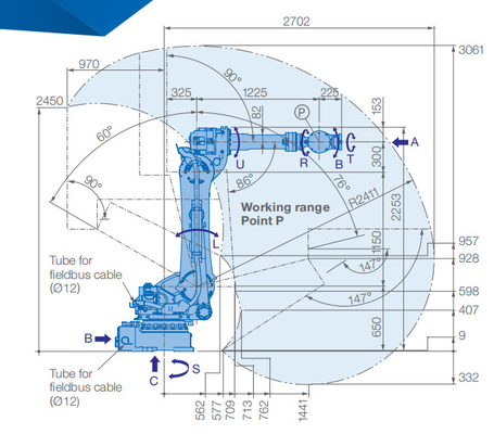 Linha central 6 GP180 industrial de manipulação poderosa da carga útil alta do braço 180kg do robô de Yaskawa