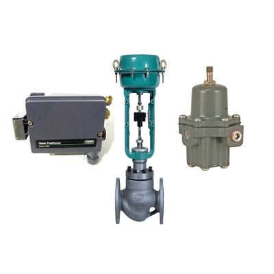Válvula de controle pneumática do fluxo com o regulador do filtro 67CFR e o Positioner da válvula de Fisher 3661
