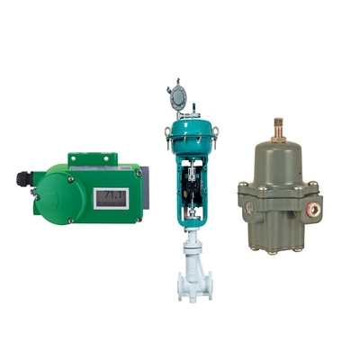 Válvula de controle de fluxo com posicionador de válvula Foxboro SRD998 e regulador de filtro Fisher 67CFR