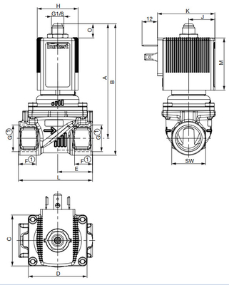 2/2 Funcionamento da válvula de solenoide de latão Burkert 6281 Com 24DVC resistente a altas temperaturas 2/2-Way Diafragma