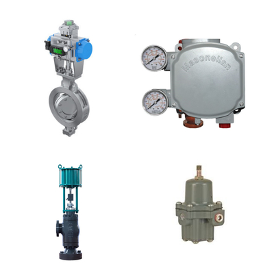 Válvula de controlo pneumática com posicionador de válvula digital Masoneilan SVi1000 e regulador de filtro Fisher 67CFR