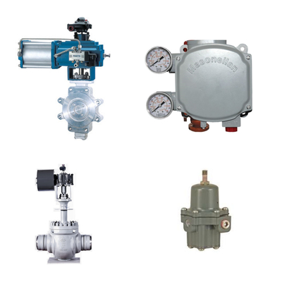 Válvula de controlo pneumática com posicionador de válvula digital Masoneilan SVi1000 e regulador de filtro Fisher 67CFR