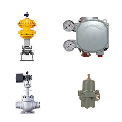 Válvula de controlo pneumática com posicionador de válvula digital Masoneilan SVi1000 e regulador de filtro Fisher 67CFR