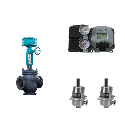 A válvula de controlo de aço inoxidável utiliza o posicionador de válvulas Masoneilan SVI2-21123121 e o regulador sanitário Fisher SR5.