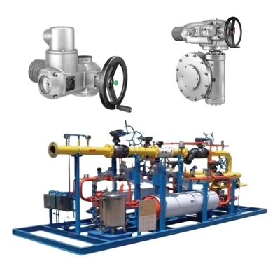 O skid de controlo de pressão/fluxo está equipado com um actuador eléctrico SAR 07.2/SAR 16.2 Auma e uma unidade de controlo AC/AM