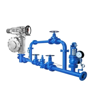 A válvula de comutação do skid está equipada com válvulas elétricas AUMA SA 07.2 - SA 16.2 e SA 25.1 Auma atuador linear