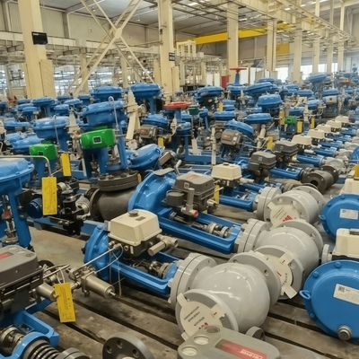 Válvula de controle de três vias com pressão balanceada, válvula de controle tipo gaiola Samson 3730, posicionador eletropneumático HART