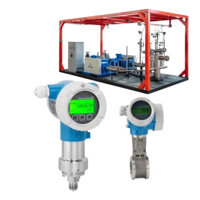 Skid de válvula de controle de fluxo com medidor de vazão vortex Endress+Hauser Proline Prowirl F 200 e transmissor de pressão digital Cerabar PMC71