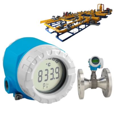Dispositivo de controlo de pressão/fluxo com medidor de fluxo de vórtice Endress+Hauser Proline Prowirl D 200 e transmissor de temperatura ITEMP TMT188
