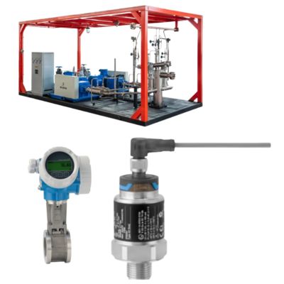 Conjunto de válvula de gás natural com medidor de vazão vortex Proline Prowirl D 200 da Endress+Hauser e sensor transmissor de pressão Cerabar PMC21