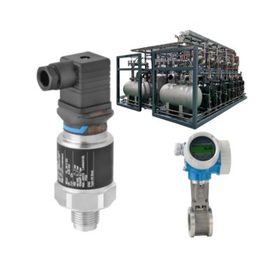 Unidade de controlo de pressão/fluxo com medidor de fluxo de vórtice Endress+Hauser Proline Prowirl D 200 e transmissor de pressão Cerabar PMC11