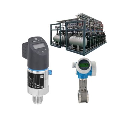 Regulador de redução de pressão com medidor de fluxo de vórtice Endress+Hauser Proline Prowirl D200 e transmissor de temperatura Cerabar PTC31B