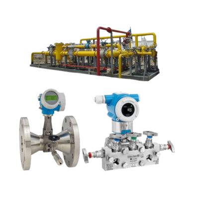 Unidade de controle de pressão/vazão com medidor de vazão Endress+Hauser Proline Prowirl R 200 e transmissor de pressão diferencial Deltabar PMD50.