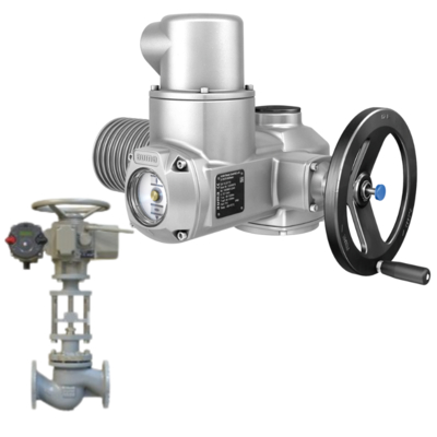 Válvula de esfera motorizada com caixa de engrenagens de rotação parcial AUMA GS e atuador elétrico universal modular multi-voltas SA.