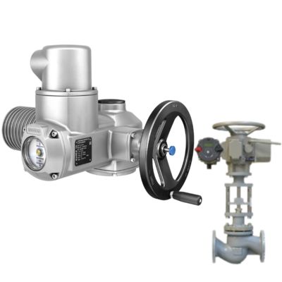 Válvula de esfera motorizada com caixa de engrenagens de rotação parcial AUMA GS e atuador elétrico universal modular multi-voltas SA.