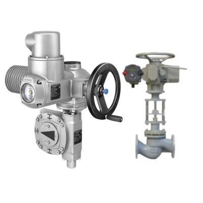 Válvula de esfera motorizada com caixa de engrenagens de rotação parcial AUMA GS e atuador elétrico universal modular multi-voltas SA.