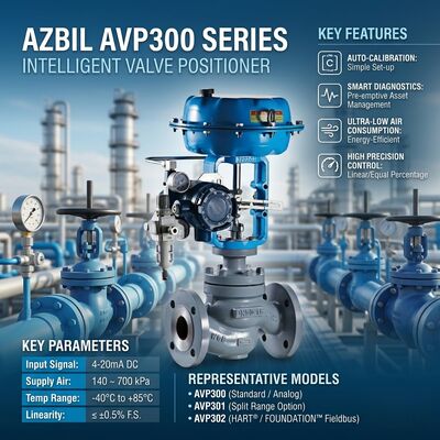 Posicionador de válvula digital Azbil AVP307 com comunicação HART, entrada CC de 4-20 mA e gabinete IP65