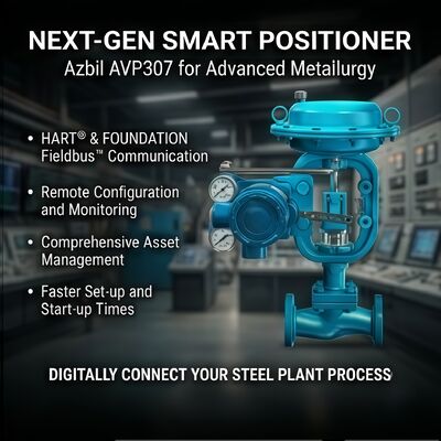 Azbil AVP307 Digital HART Pneumatic Valve Positioner com entrada de corrente contínua de 4-20 mA e precisão F.S. ±1,0%