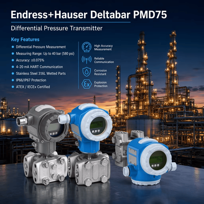 Endress Hauser Deltabar PMD75 4-20 mA HART Sensor de pressão diferencial inteligente Transmissor de pressão diferencial