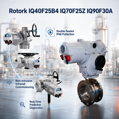 Novos rotores IQ40F25B4 IQ70F25Z IQ90F30A Novos atuadores de válvulas elétricas inteligentes de várias voltas, 1000-2000Nm, IP68 não intrusivos