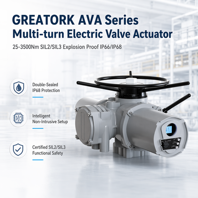 Em estoque Actuador de válvulas elétricas de várias voltas da série GREATORK AVA,25-3500Nm SIL2/SIL3 À prova de explosão IP66/IP68