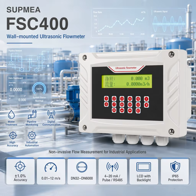 Supmea FSC400 Medidor de fluxo ultrassónico Apertador não invasivo de fluxo de água Medidor de fluxo industrial