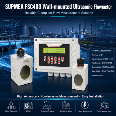 Supmea FSC400 Grampos montados na parede no medidor de fluxo ultrasônico Tempo de trânsito Medidor de fluxo de líquido digital