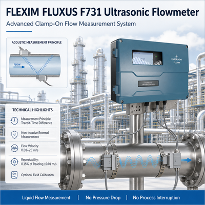 Medidor de Vazão Ultrassônico Clamp-On FLEXIM FLUXUS F731 com Medição de Vazão Não Intrusiva e Capacidade Bidirecional para Ampla Faixa de Tamanho de Tubo