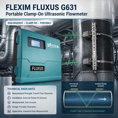 Medidor de Vazão Ultrassônico Portátil Flexim FLUXUS G631 BA ST EE para Gases, Líquidos e Vapor