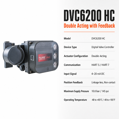 Controlador de válvula digital DVC6200 HC Posicionador de válvula de dupla ação com feedback