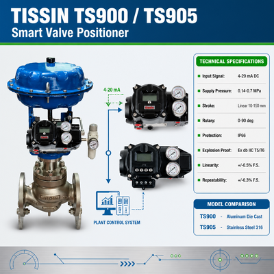 Posicionador de Válvula Inteligente Tissin TS900 TS905 Controlador Digital de Válvula com Sinal de Entrada 4-20mA DC à Prova de Explosão Ex db IIC T5/T6 e Proteção IP66