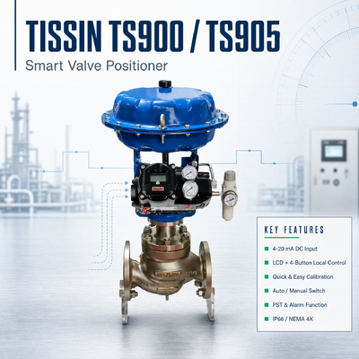 Posicionador de Válvula Inteligente Tissin TS900 TS905 4-20mA HART Posicionador de Válvula de Controle Digital em Aço Inoxidável