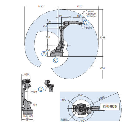 Braço YASKAWA GP20 do robô industrial com o controlador YRC1000 e os 25 quilogramas de playload para entregar e empacotar materiais