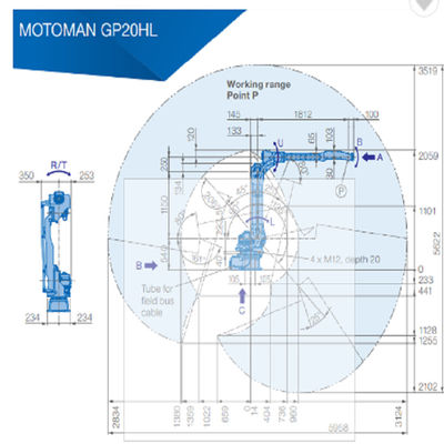 Braço YASKAWA GP20 do robô industrial com o controlador YRC1000 e os 25 quilogramas de playload para entregar e empacotar materiais