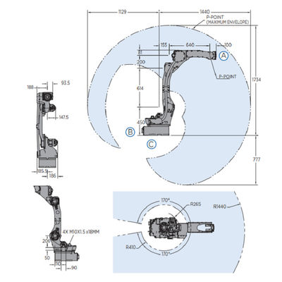 O braço AR1440 do robô de 6 linhas centrais para soldar 12kg a carga útil 1440mm alcança o robô de soldadura rápido e exato do arco