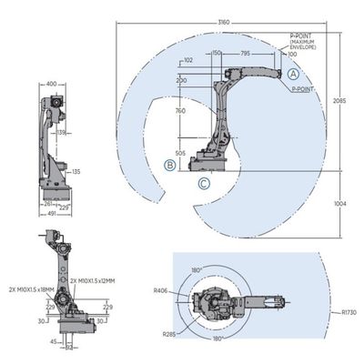 Linha central AR1730 do robô industrial 6 para soldar o controlador 1000 rápido e exato da carga útil 25kg de YRC Arc Welding Robot