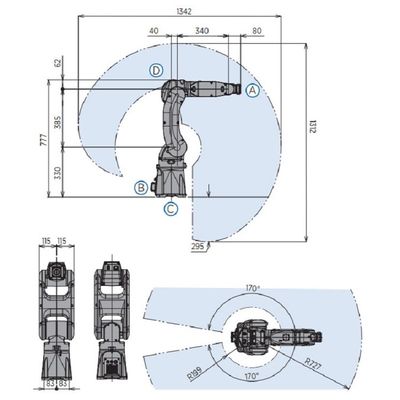 O braço do robô da linha central GP7 6 para a carga útil entregando material 7kg alcança o robô entregando material rápido e exato de 927mm