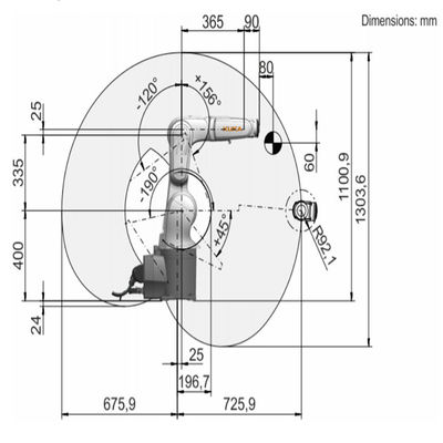 A carga útil R700-2 6.8kg do KR 6 alcança 726mm robô Palletizing de 6 linhas centrais