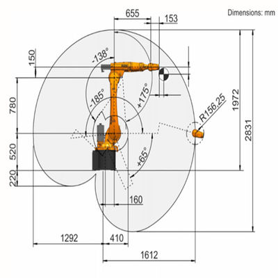 Braço do robô de soldadura do alcance 1612mm da carga útil 20Kg de KR16 R1610-2