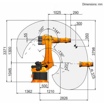 A carga útil R2830 472kg máxima do KR 360 alcança 2826mm manipulador do robô de 6 linhas centrais