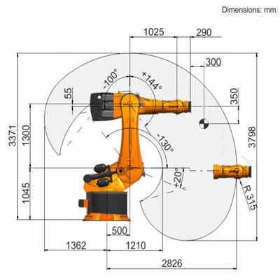 A carga útil R2830 729kg do KR 600 alcança 2826mm robô Palletizing de 6 linhas centrais