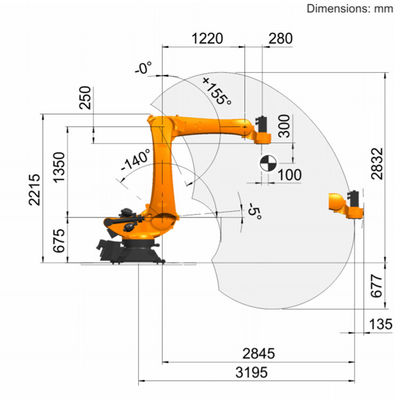 Robô Palletizing do alcance 3195mm da carga útil 120kg da linha central do PA R3200 5 do KR 120