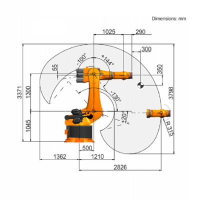 6 robô industrial robótico industrial do KR 500 R2830 Kuka do braço da linha central com a carga útil avaliado do robô industrial de 500 quilogramas