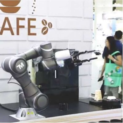 O robô colaborador TM5-700 escolhe e coloca a linha central do braço 6 do robô como Cobot
