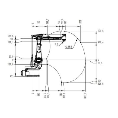 Braço robótico de 6 linhas centrais que pinta TKB4600-12KG-1435mm para a pintura como o robô de pintura