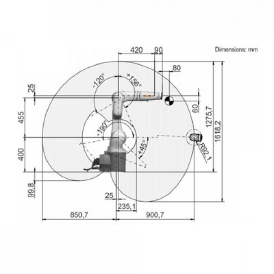 Carga útil avaliado da linha central do braço 6 do robô industrial KR6 R900 da máquina de soldadura de 3 quilogramas